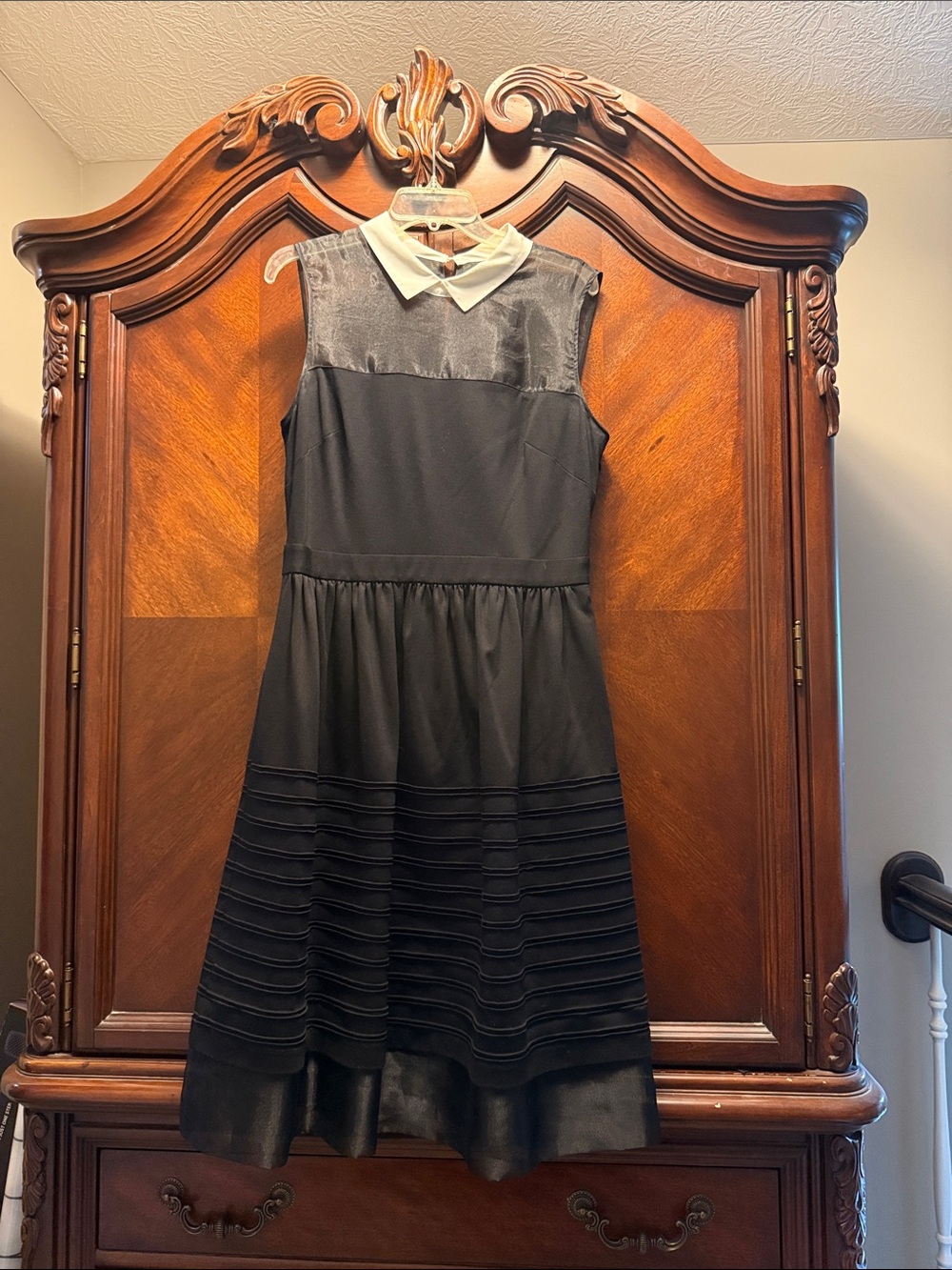 Betsey Johnson Black Midi Dress with White Pointed Collar
